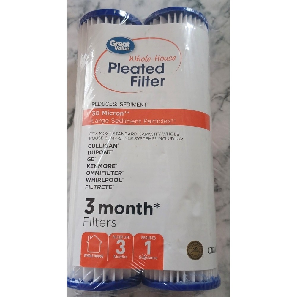 Great Value Whole-House Pleated Filter 30‎ Micron 3-Month Sediment 2-Pack NEW